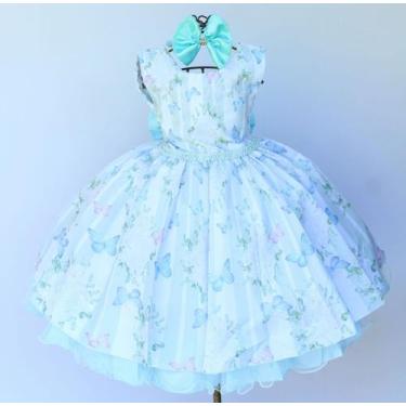 Imagem de Vestido Infantil De Festa Luxo Floral Casamento E Tiara, Verde, Claro,
