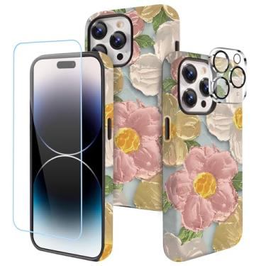 Imagem de LOQUPE Projetada para iPhone 14 Pro Max de 6,7 polegadas - Capa híbrida de policarbonato + TPU resistente, leve, fina, à prova de choque, capa protetora para mulheres, linda pintura a óleo retrô