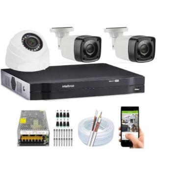 Imagem de Kit Cftv 3 Câmeras Bullet-dome 720p Dvr Intelbras 4 Canais S/Hd