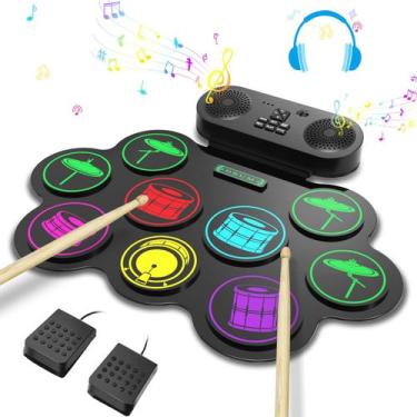 Imagem de Conjunto de Bateria Eletrônica EKEMOND 9 Pads MIDI Roll-Up com Alto-Fa