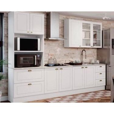 Imagem de Kit de Cozinha Completa 5 Peças Americana (1Aéreo+2Balcões+1Paneleiro+1Complemento) s/Pia CZ127 Branco - Henn