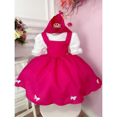Imagem de Vestido Infantil Jardineira Pink com Lenço Menina e o Urso - Banana Cl