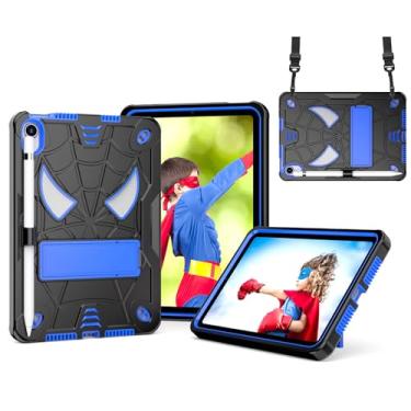 Imagem de Dteck Capa traseira para iPad Mini (A17 Pro/6ª geração) 21.1 cm 2024/2021, capa rígida leve à prova de choque fofa aranha infantil com suporte/porta-lápis/alça de ombro/protetor de tela, preto/azul
