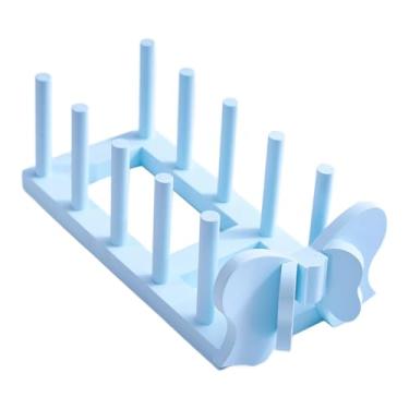 Imagem de Fenteer Escorredor de pratos Suporte para pratos Escorredor compacto para cozinha Organizador de pratos elegante Suporte para tampa de panela para utensílios, Azul