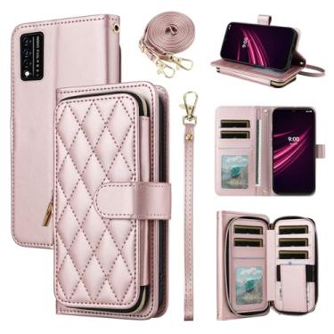 Imagem de Furiet Argyle Capa carteira para T-Mobile Revvl V+ 5G com alça de pulso, alça de ombro, bolsa com zíper, suporte para celular Tmobile RevvlV+ + 5G T Mobile Revell V+5G TCL Revel V + Plus G5 2021 ouro