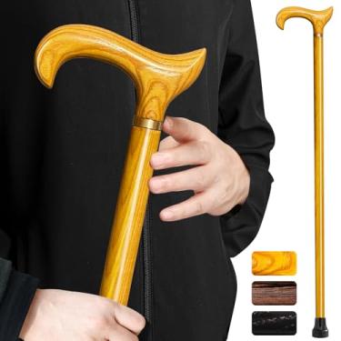 Imagem de ispuoocti Bengala de caminhada de madeira para homens e mulheres, feita à mão, bengala de rolamento de alta carga para idosos, ergonômica, de madeira maciça natural, adequada para dar de presente