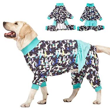 Imagem de LovinPet Pijama Grande para Cães Gigantes, Camisa de Recuperação Pós-Cirúrgica para Cães Grandes, Pulôver Leve para Cães Grandes com Estampa Preta de Unicórnios No Espaço, Pijamas para Cães de Raças G