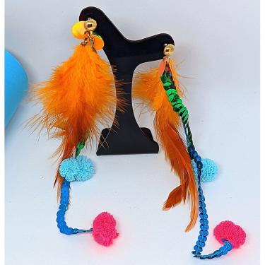 Imagem de Brinco Carnaval Bloquinho Par de Brincos Argola Aço Girassol Fitinhas Franjas Pompom Neon Festas Fios Lantejoula 2025