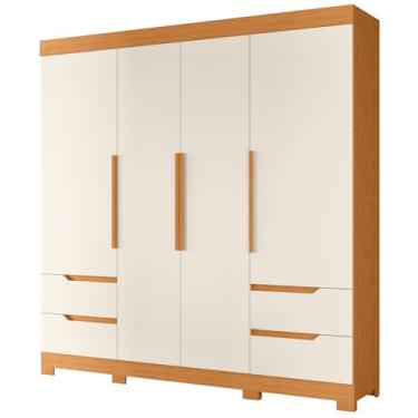 Imagem de Guarda Roupa Casal Com 4 Portas E 4 Gavetas Premium Quarto Moderno Organizador Cor Nature/Off White
