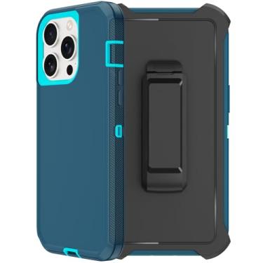 Imagem de RubCase Capa para iPhone 15 Pro com protetor de tela x2, coldre com clipe de cinto, resistente, grau militar, à prova de choque, à prova de poeira, capa protetora robusta para Apple iPhone 15 Pro