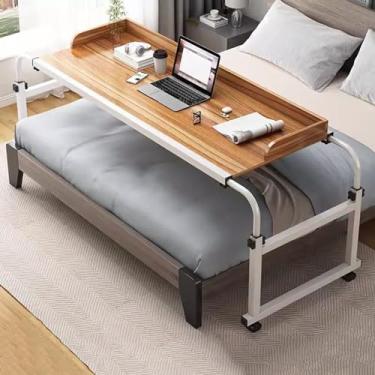 Imagem de Mesa de cama com rodas, mesa móvel com altura ajustável, bandeja de alimentos, mesa com rodinhas para computador médico com rodas, mesa móvel multifuncional