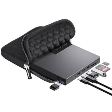 Imagem de Unidade externa de CD e DVD para notebook ROOFULL, 8 em 1, USB-C 3.0, leitor e gravador de CD ROM/RW, com slot para cartão SD, entradas USB e estojo de transporte, para Mac, Windows 11/10, MacBook