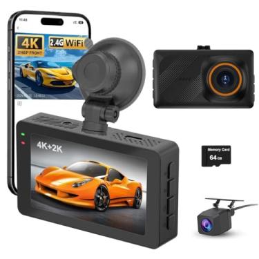 Imagem de Câmera veicular 4K Ultra HD frontal e traseira, câmera veicular DVR de lente dupla 4K + 2K, conexão Wi-Fi com controle de aplicativo, tela IPS de 7 cm, super visão noturna, sensor G, modo de