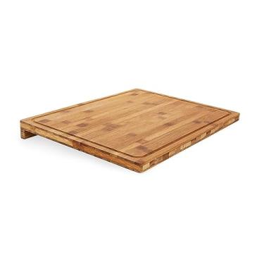 Imagem de Camco Tábua de corte de bambu durável, 45 x 35 x 7 cm, tábua fácil de limpar com ranhura de suco embutida, borda contrária para estabilidade, ideal para facas