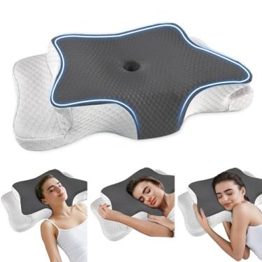 Imagem de Travesseiro cervical para alívio da dor para suporte de pescoço, travesseiro ergonômico ajustável para dormir, travesseiros ortopédicos de espuma viscoelástica inodoros, travesseiro de cama de
