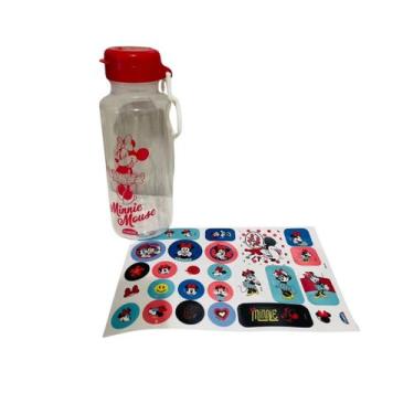 Imagem de Garrafa Fun Abre Fácil Minnie em Plástico com Cartela Adesiva 600ml - 