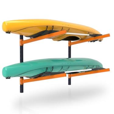 Imagem de UOKRR Rack de armazenamento de caiaque, suporte de parede para armazenamento interno e externo, suporte de caiaque ajustável resistente para garagem, espaço (2 caiaques, suporte de parede)