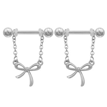 Imagem de Niaspi Piercing de mamilo de aço cirúrgico 14G 316L, corrente de laço de prata, anéis de mamilo, barra reta, protetor de mamilo, piercing hipoalergênico, joia feminina, 14g, Aço inoxidável, Sem Pedra