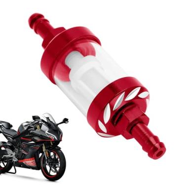 Imagem de SamWinGear Filtro De Combustível Em Linha Para Motor Pequeno, Vidro Metálico Removível, Veículo Linha, 1,1" X 3,46" 0,31" Motocicleta, Quadriciclo, Motocross, Aquecedor Alto Fluxo (Vermelho)