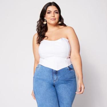 Imagem de Blusa Cropped Plus Morcego Corset com Bojo - Sal Do Mar, Branco