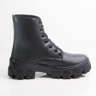 Imagem de Coturno Feminino Preto Bota Tratorada Bia01 Estilosa leve e Confortáve