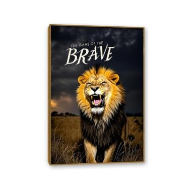 Imagem de Arte de parede de escritório inspiradora Leão feroz no deserto impressão em tela animal pôsteres inspiradores citações motivacionais imagens para decoração de parede de quarto masculino 60 x 40 cm