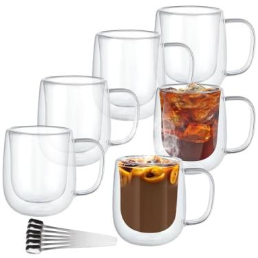 Imagem de JMIATRY 6 peças canecas de café de vidro de parede dupla 350 ml caneca de café transparente com alças canecas de café expresso de parede dupla para bebidas quentes latte, cappuccino, chá