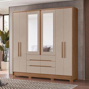 Imagem de Guarda Roupa Casal Ambiente San Francisco 6 Portas Carvalho Fendi Com Espelho - Moval