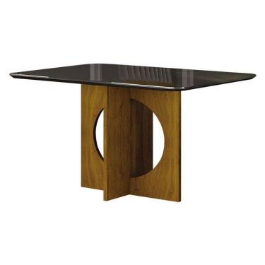Imagem de Mesa De Jantar Lorena Plus 120x80 Com Vidro Freijó Chumbo - Leifer Móveis.