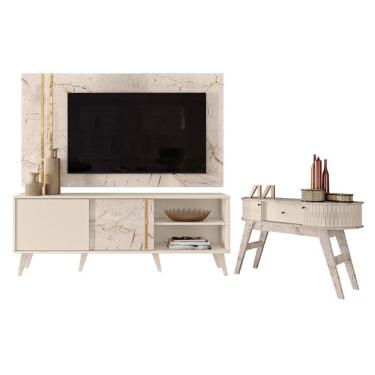 Imagem de Rack Bancada E Painel Para Tv Cronos Com Aparador Estoril Calacata Off White – Madetec