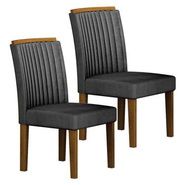 Imagem de Cadeira Para Mesa De Jantar Jade Mdf Kit 2 Peças Freijó Joli Chumbo – Leifer Móveis