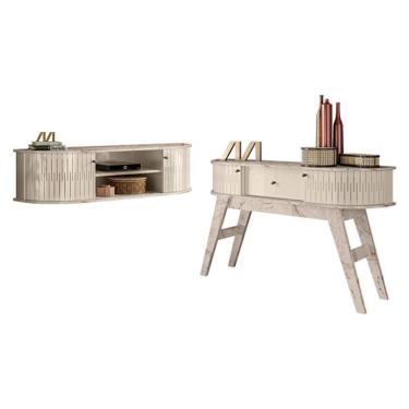 Imagem de Rack Bancada Suspensa Modena Com Aparador Estoril Calacata Off White – Madetec