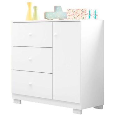 Imagem de Cômoda Infantil Duda 3 Gavetas em MDF com Puxador Plástico Branco Brilho para Quarto de...