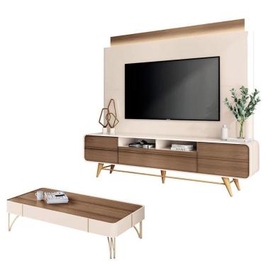 Imagem de Estante Home Theater Nobre E Mesa De Centro Cadenza Off White Castanho – Hb Móveis