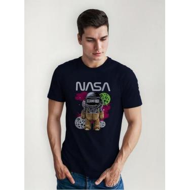 Imagem de Camiseta Masculina Manga Curta Em Algodão Nasa - mistermah, Azul, Escu