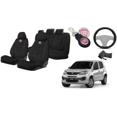 Imagem de Kit Elegância para Banco Uno 2012-2018: Capas, Volante, Chaveiro Fiat 
