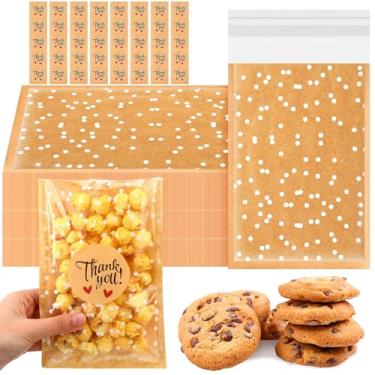 Imagem de Fuyoooo 100 sacos autoadesivos para biscoitos, sacos de guloseimas de bolinhas de celofane pequenos de plástico com adesivos de agradecimento para presente de festa, pastelaria, biscoitos, doces (18 x