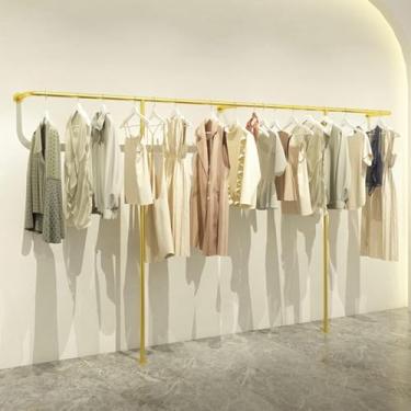 Imagem de Cabideiro De Metal Expositor De Loja De Roupas Moderno Montado Na Parede Rack De Roupas De Varejo Racks De Revestimento Dourado Multiuso Haste De Suspensão Resistente Par, Silvery, Length 120CM