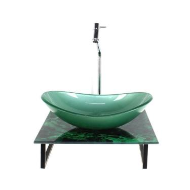 Imagem de Kit Cuba Vidro Oval 10Mm Tampo Vidro 40Cm X 40Cm Mármore