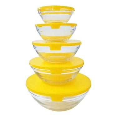 Imagem de 1 Kit de 5 Tijela de Vidro Bowl Redondo com Tampa Cor Sortida - PRATIC