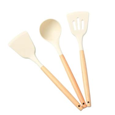 Imagem de Conjunto de 3 espátulas de silicone, espátula de silicone com cabo de madeira, resistente ao calor, livre de BPA, para panelas antiaderentes, ótimas espátulas de cozinha, utensílios de cozinha para