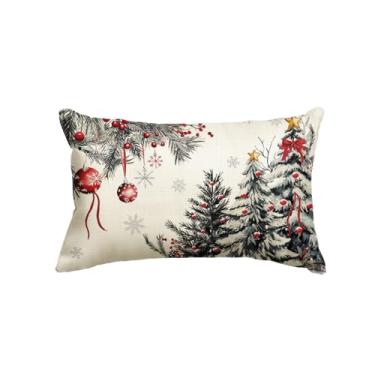 Imagem de AVOIN colorlife Capa de almofada cinza com árvores de Natal com bolas vermelhas, 30,5 x 50,8 cm, sazonal, inverno, férias, cinza, decoração para sofá