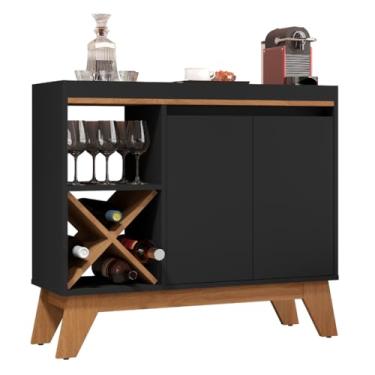 Imagem de Aparador Buffet Porto Belo 2 Portas Barzinho Com Adega Para Vinho(Preto/Freijó)