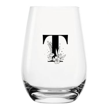Imagem de YJXIN Taça de vinho engraçada sem haste A-Z monograma presentes para homens, mulheres, amigos, Sra. Amante do alfabeto de vinho, presentes exclusivos de aniversário para mulheres 500 ml (letra T