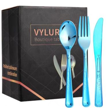 Imagem de Conjunto de talheres de plástico premium de 210 peças: inclui 90 garfos, 60 colheres, 60 facas - talheres descartáveis resistentes para festas, casamentos e eventos de bufê - Kit de utensílios