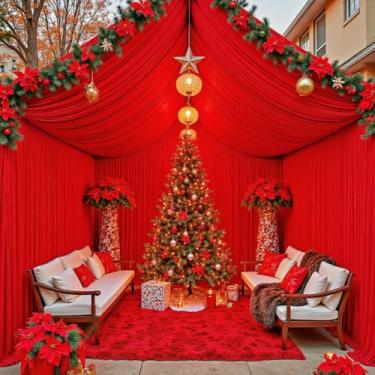 Imagem de PartyVillage Cortina de teto vermelha de 6 m x 6 m para festas de casamento – 4 painéis sem rugas para barraca longa de 6 metros para casamento, aniversário e festas temáticas, 6 m de altura com bolso