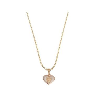 Imagem de Colar Cartier 50Cm Coração Branco Letra W Banhado Ouro 18K - Anaisa Se