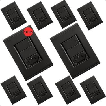 Imagem de Kit 10 Interruptor Com Tomada Grafite Tramontina Liz, Grafite