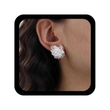 Imagem de Allereyae Brincos de cristal vintage com contas brancas Cz Cluster Brincos de casamento com contas redondas de arroz com contas brilhantes para mulheres, Zinco, Sem pedra preciosa