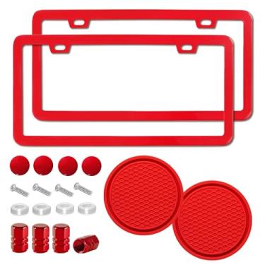 Imagem de 2 molduras vermelhas premium para placas, suporte de alumínio sólido à prova de ferrugem com 2 furos, moldura universal de carro para mulheres e homens, incluindo parafusos